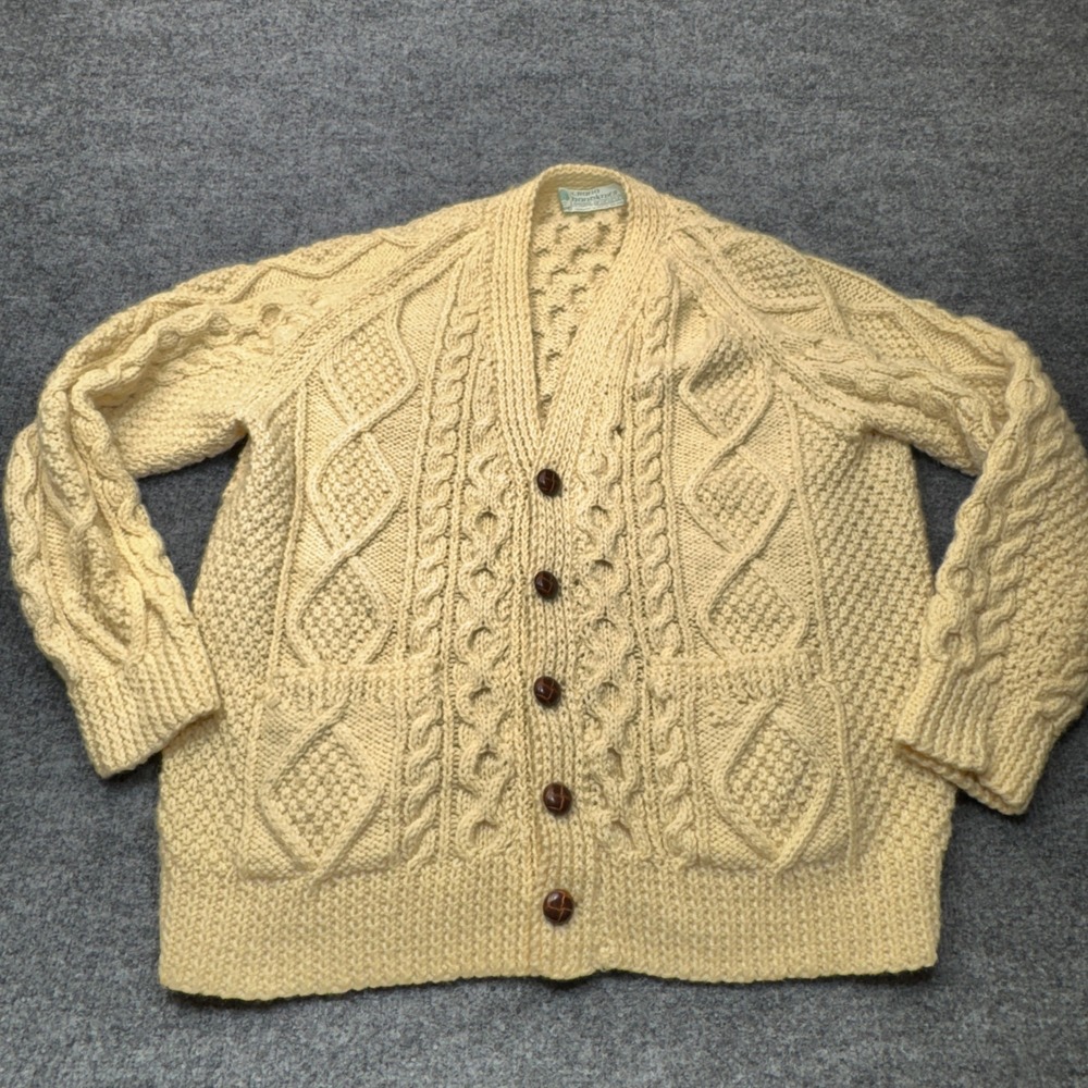 Crana Handknits Cardigan Mens Medium Cable Knit Wool Ireland Fisherman Gorpcore